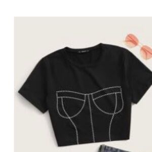 SHEIN Black Studded Short Sleeve Tee